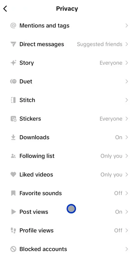 Blocked accounts in TikTok