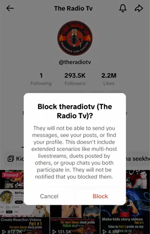 confirming user to block