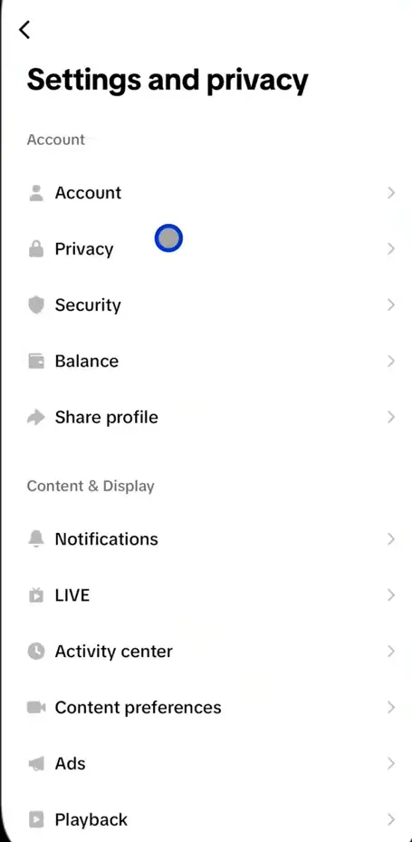 setting and privacy in Tiktok