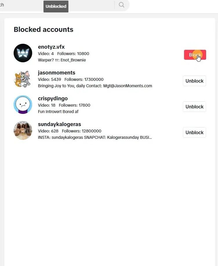 user unblocked via desktop